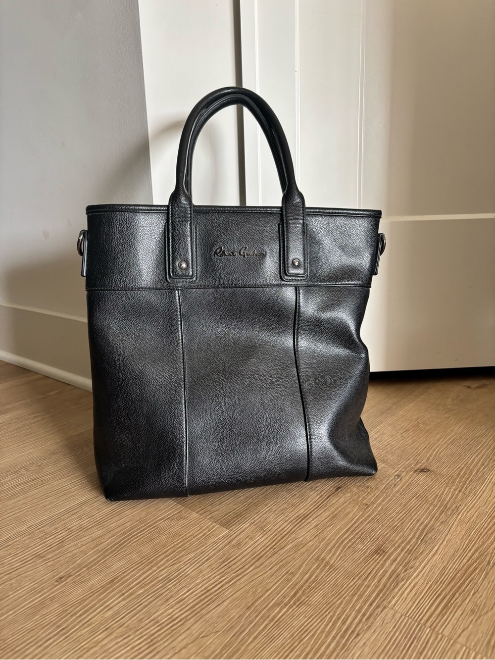 Robert Graham Black Leather Laptop Tote Bag